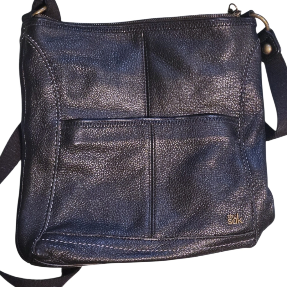 The Sak Iris Leather Crossbody Bag Black Adjustable Strap Pockets - Picture 1 of 12